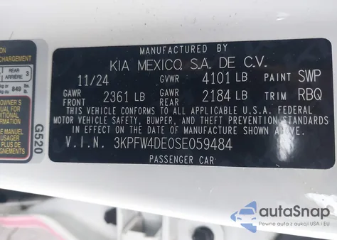 2025 Kia K4 Gt-Line из США, поврежденный, VIN 3KPFW4DE0SE059484